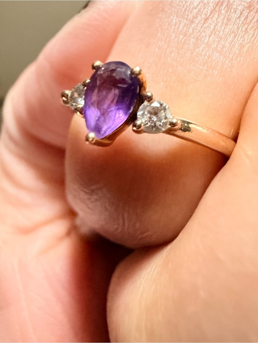 Purple Pear Amethyst and 10k White Gold Ring Size 6 1/2